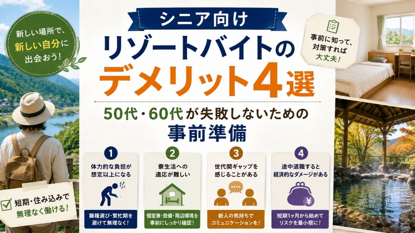 リゾートバイトのシニア向けデメリット4選|50代・60代が失敗しないための事前準備