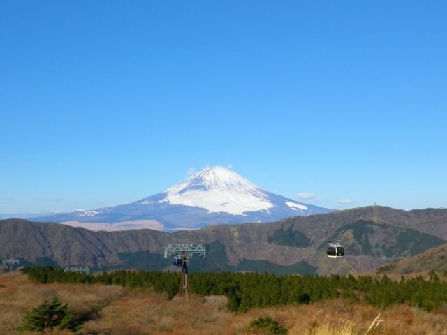 晴天の富士山と箱根ロープウェイ