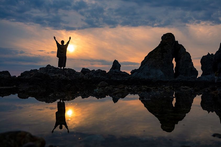 島から見える夕日は絶景です。