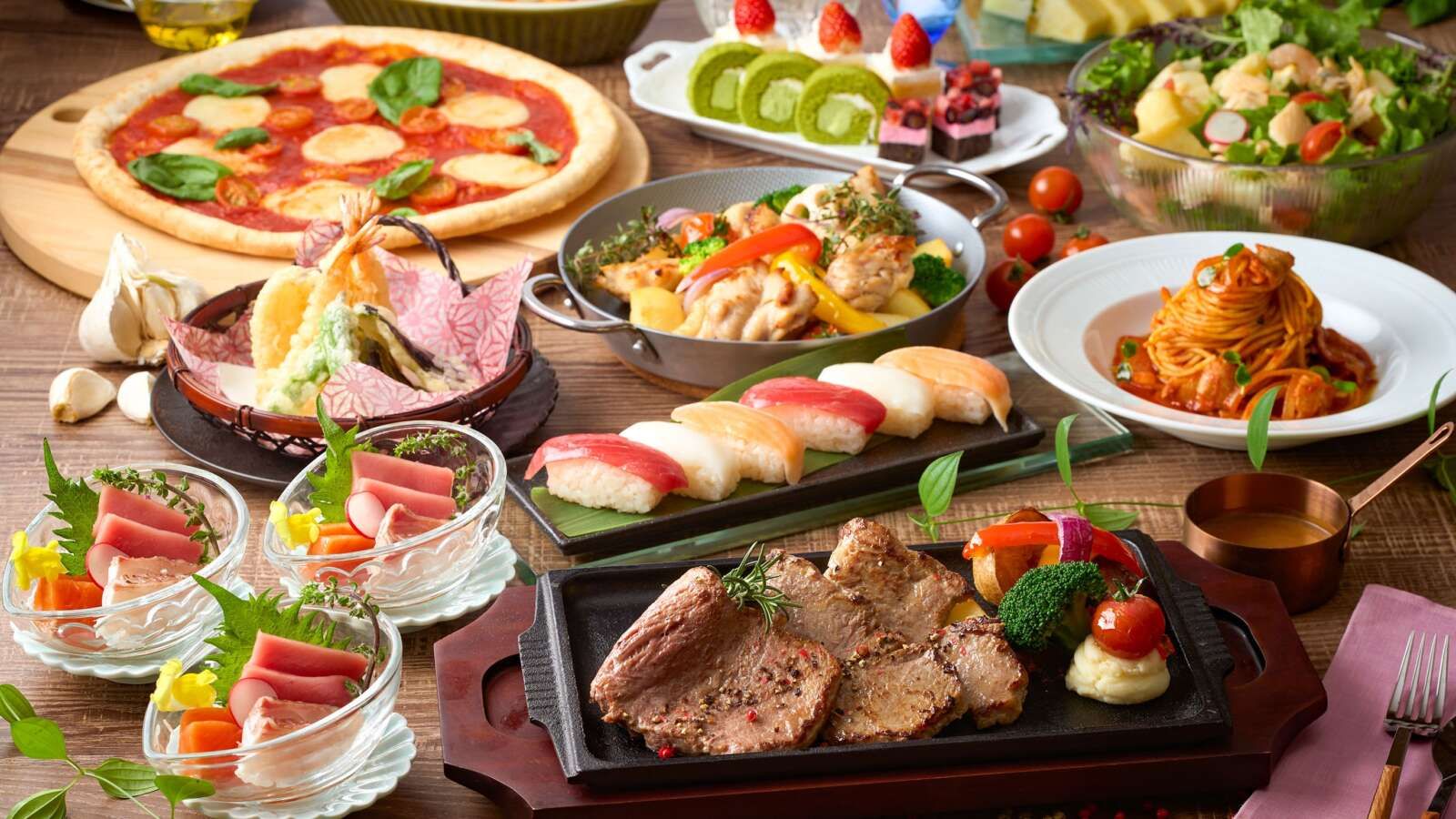 夕食で提供する、創作バイキングのようす！皆様にもキッチン業務をお願いします！