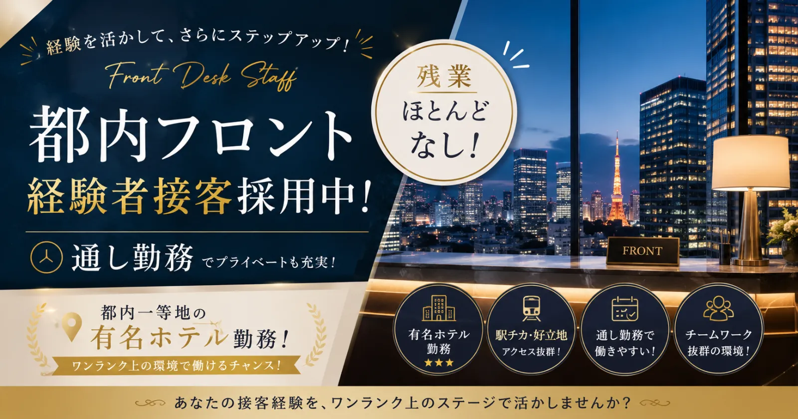 【永田町駅から徒歩0分!?都内シェアハウス案内可能!】都内一等地の有名ホテルでフロントサービス