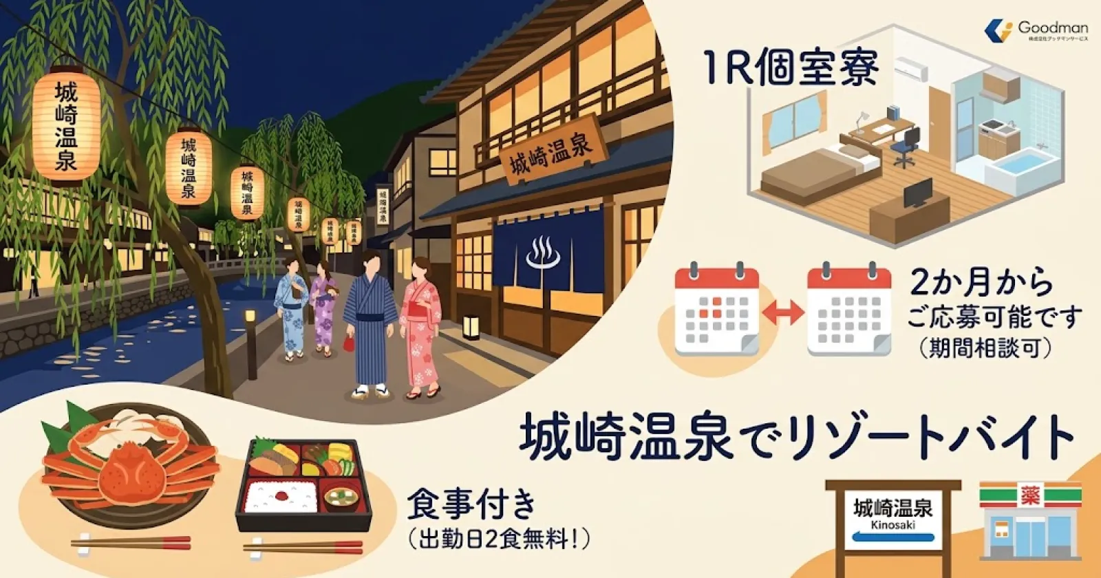 【延長率が高い現場×城崎温泉×1R個室寮】とにかく働きやすい環境をお求めの方にオススメです！！
