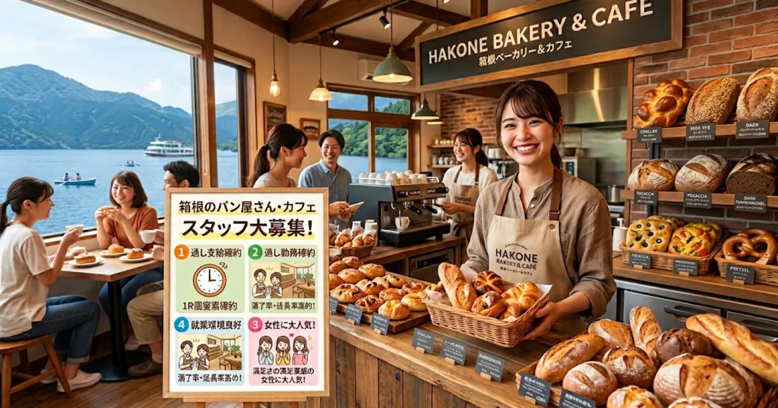 【個室寮・寮費無料】箱根の大人気カフェでホールスタッフ